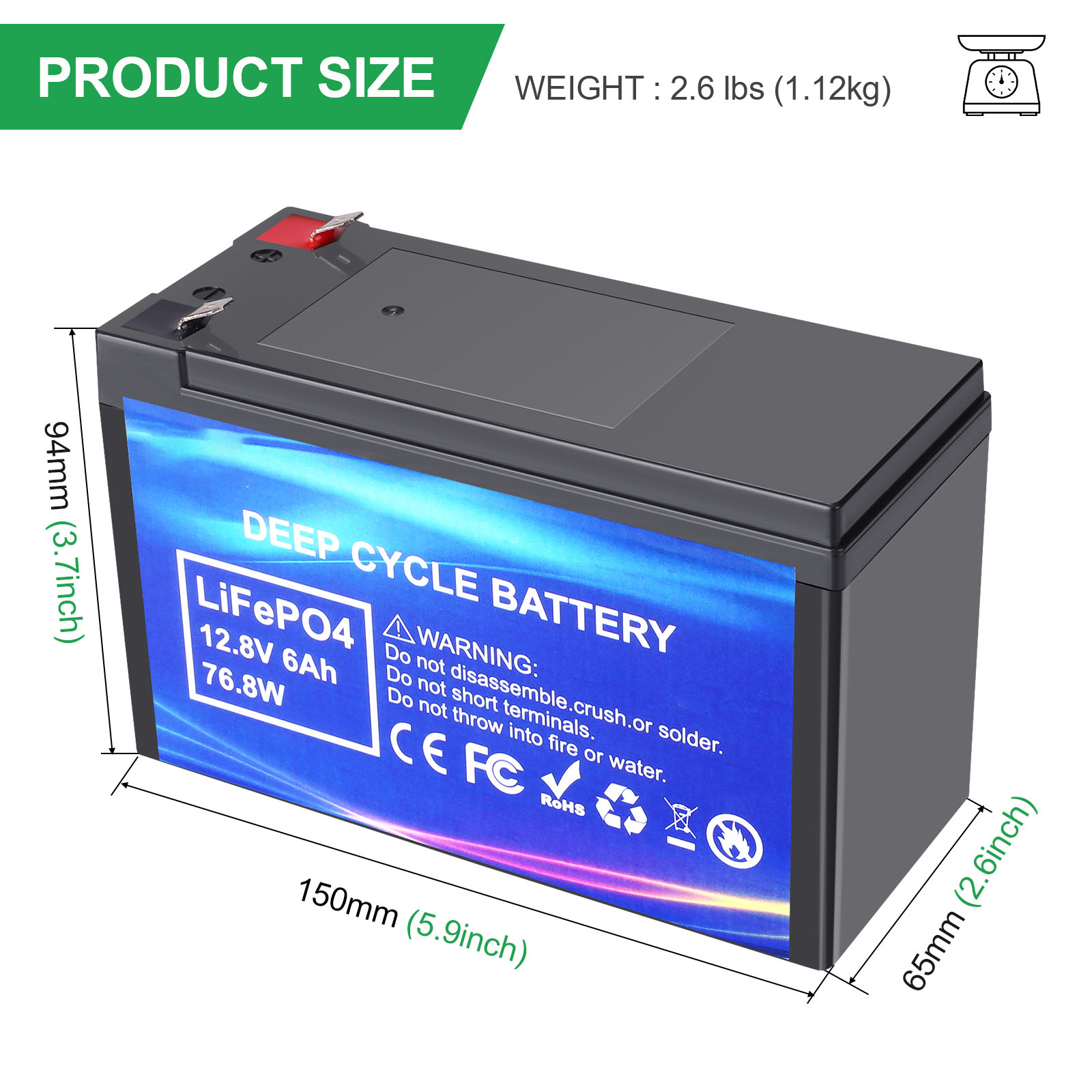 Tiefe Zyklus wiederaufladbarer LifePO4 -Batterie 12,8 V 6AH für elektronisches Gerät